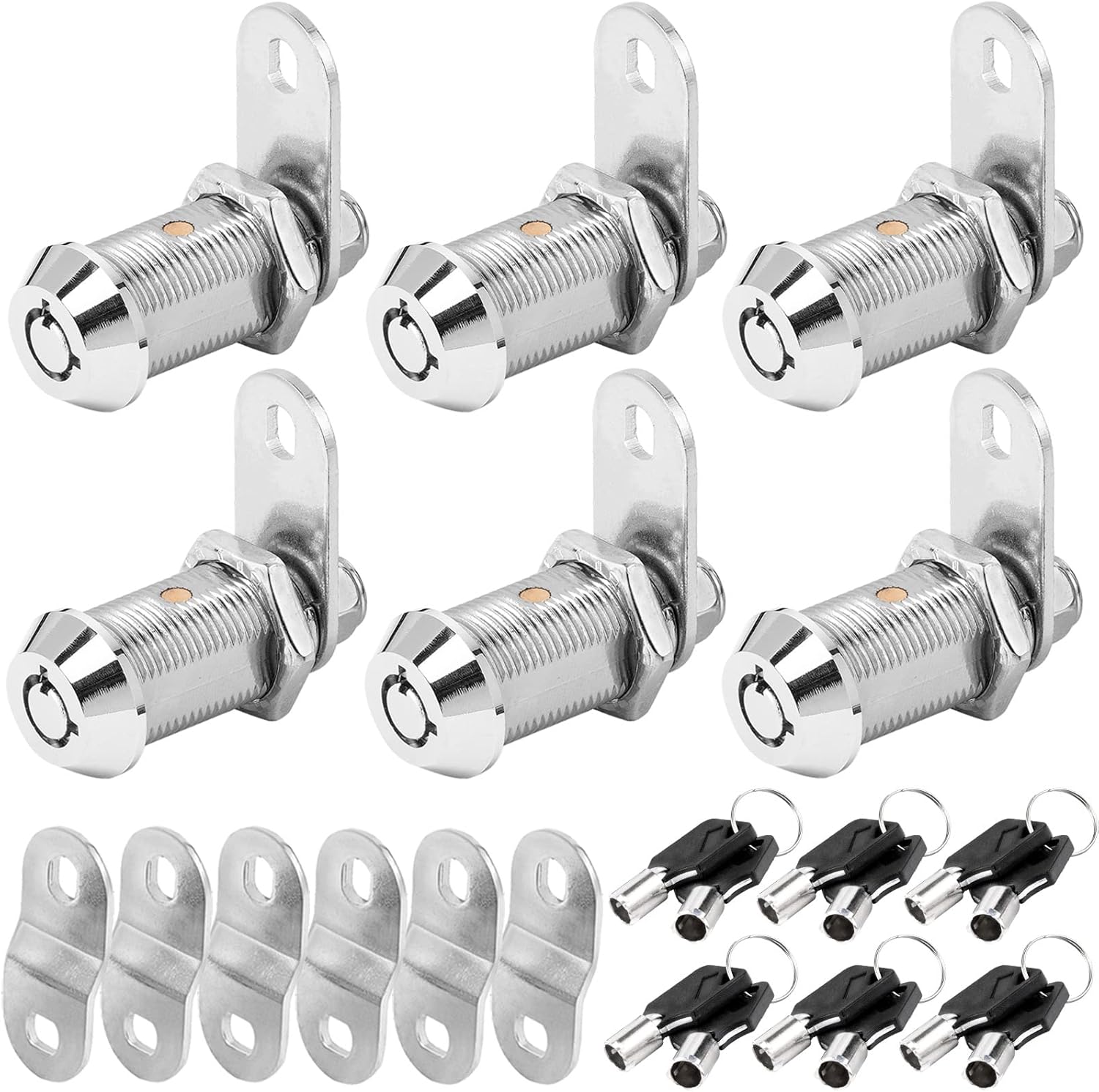 Cam Lock RV Storage Locks Keyed Alike, 1-1/8" Fits on 7/8" Max Door Thickness, RV Compartment Locks for Camper Trailer Locks with Keys (1-1/8 Inch 6Pack)