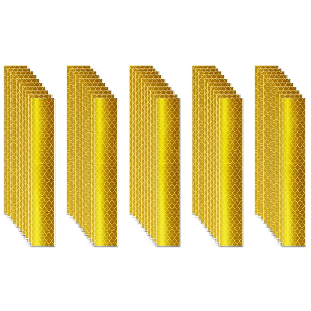 Non Fading Yellow Reflective Stickers 1 inch X 6 inch, Outdoor Waterproof High Visibility Warning Safety Adhesive Reflector Tape (50 Pcs)