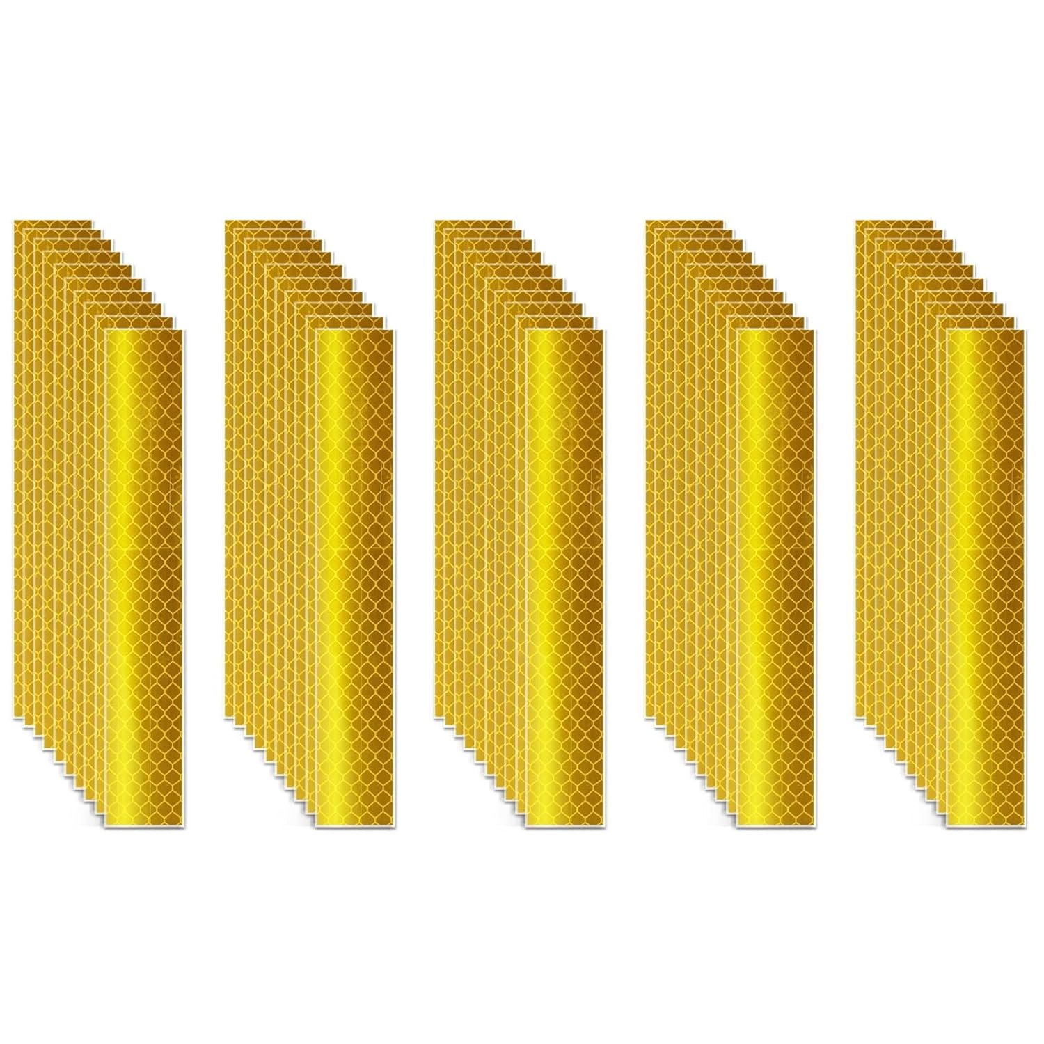 Non Fading Yellow Reflective Stickers 1 inch X 6 inch, Outdoor Waterproof High Visibility Warning Safety Adhesive Reflector Tape (50 Pcs)
