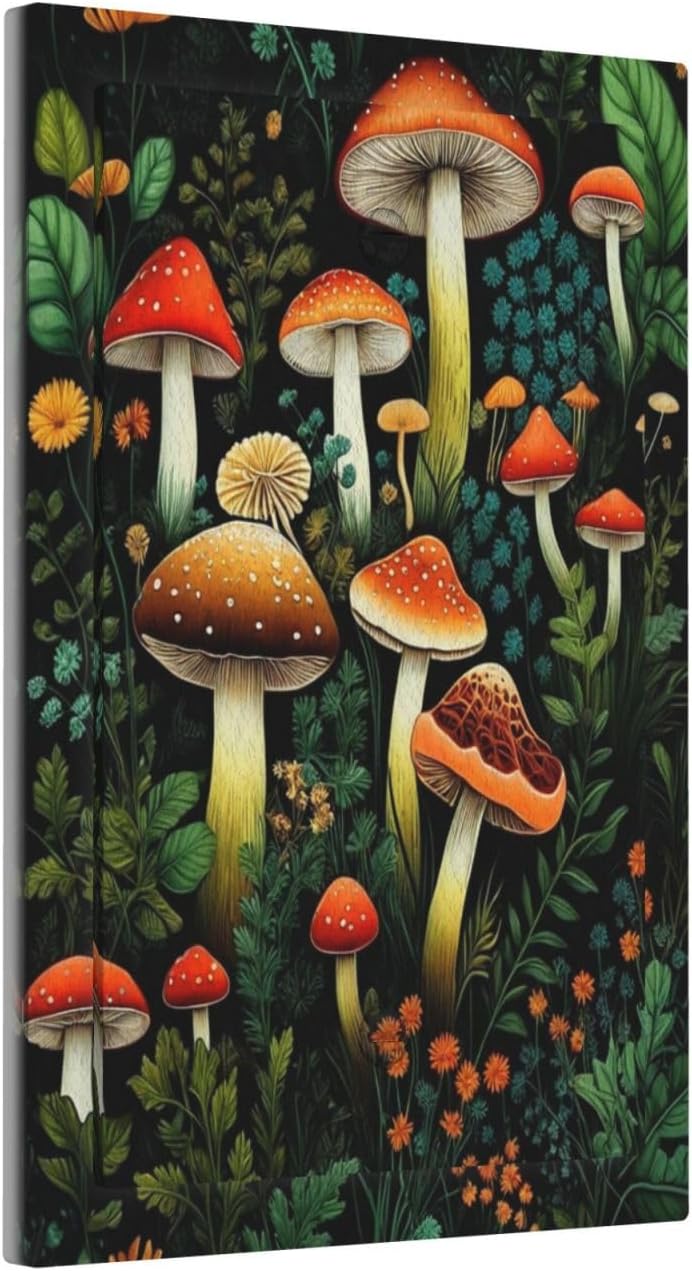 Decorative Light Switch Plate Covers Boho Red Mushroom Green Leaf Plants Floral 1 Gang No Device Switch Cover Plate Single Blank Wall Plate Switchplate Electrical Faceplate