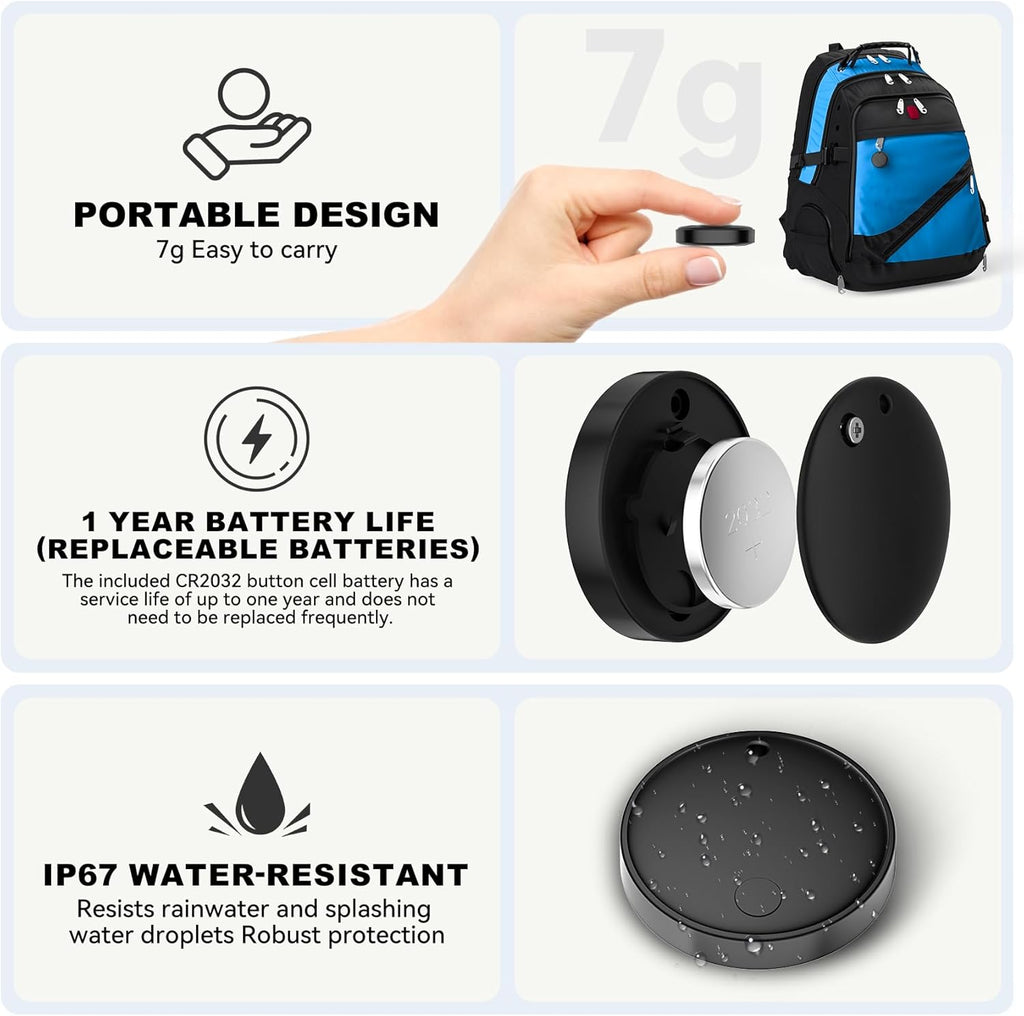 Eelexa Smart Tag Tracker, Dual System(Both iOS&Android) Air Tracker Tag, Compatible with Apple Find My or Google Find Hub Smart Keys Finder Item Locator with Waterproof&Light (Black-2Pack)
