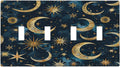 Light Switch Covers Modern Abstract Sky Blue Gold Moon Sun Star Quad Toggle Electrical Faceplate 4 Gang Wall Plate Decorative Switch Plates for Bedroom Kids room Decor