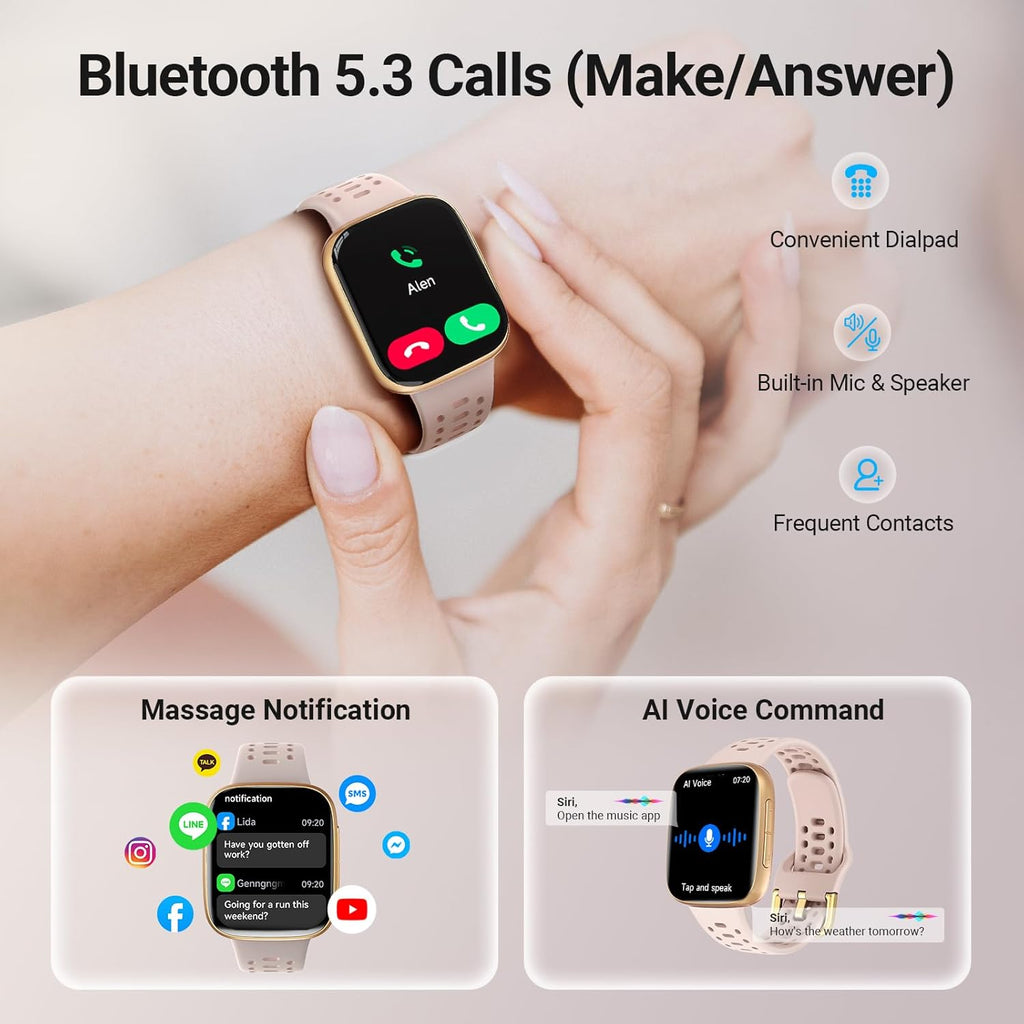 Smart Watches for Women Android iPhone (2 Bands), [1.85" AMOLED Screen] Smartwatch Fitness Tracker 3ATM Waterproof with Bluetooth Calls, AI Control, Heart Rate/SpO2/Sleep Monitor, 7 Days Battery