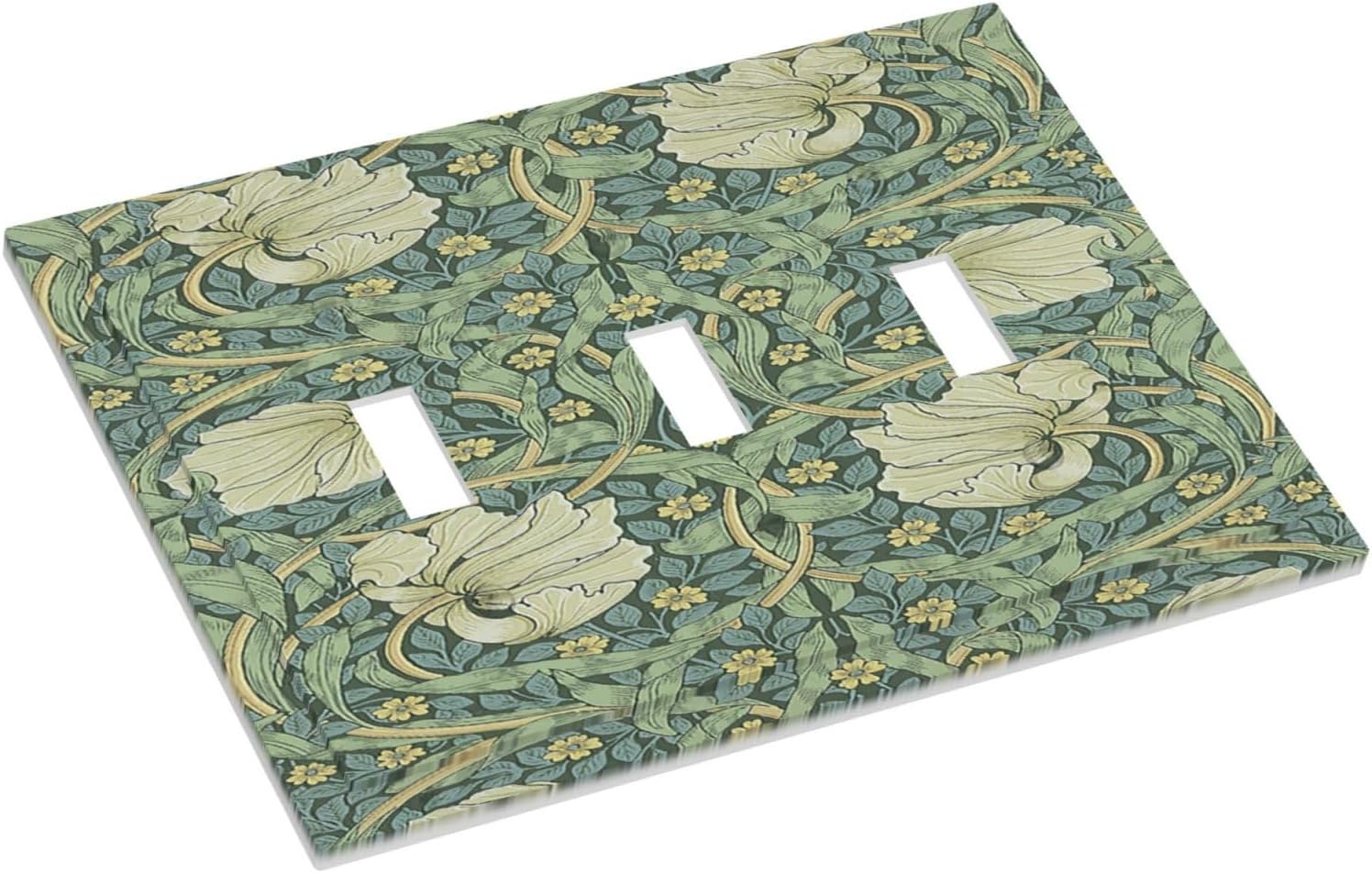 Decorative Switch Plates Vintage Floral Plant Sage Green William Morris 3 Gang Wall Plate Faceplate Triple Toggle Light Switch Cover Electrical Wall Panels for Bedroom Home Decor