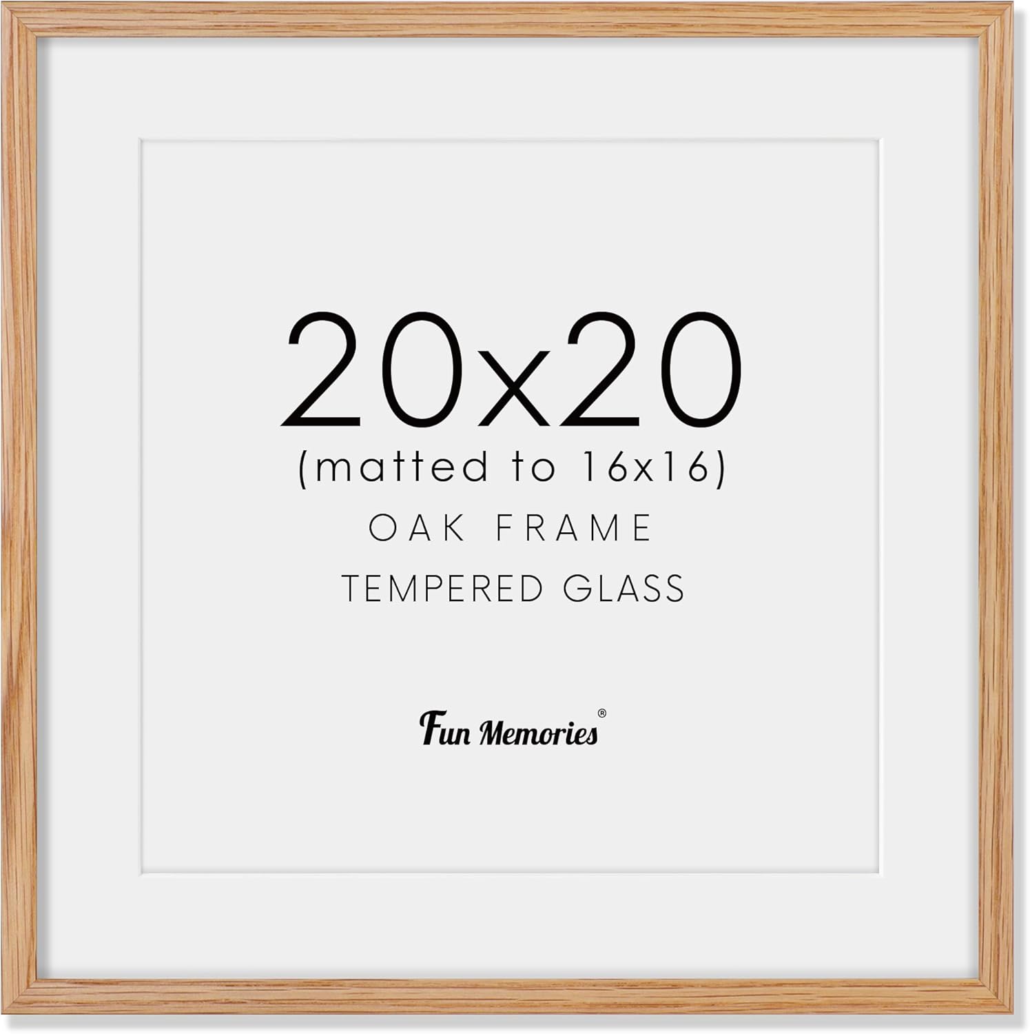 20x20 Picture Frame, Solid Oak Wood 20 by 20 Frame, Square Picture Frame 20 x 20 with mat for 16 x 16, 20x20 Wood Frame for Home Decor, 20 x 20 Poster Frame, Tempered Glass, Natural Oak Color, 1 Pack