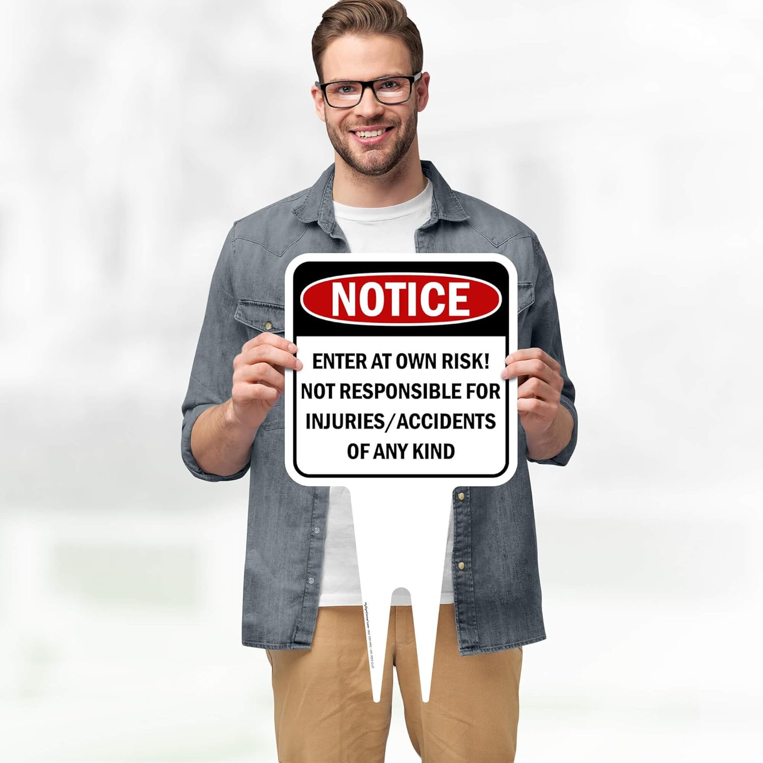 Notice, Enter at own Risk! Sign, 11"x21", Heavy Duty Integrated Ground Stakes, Indoor/Outdoor Use, Rust Free Aluminum Composite, Made in USA by My Sign center
