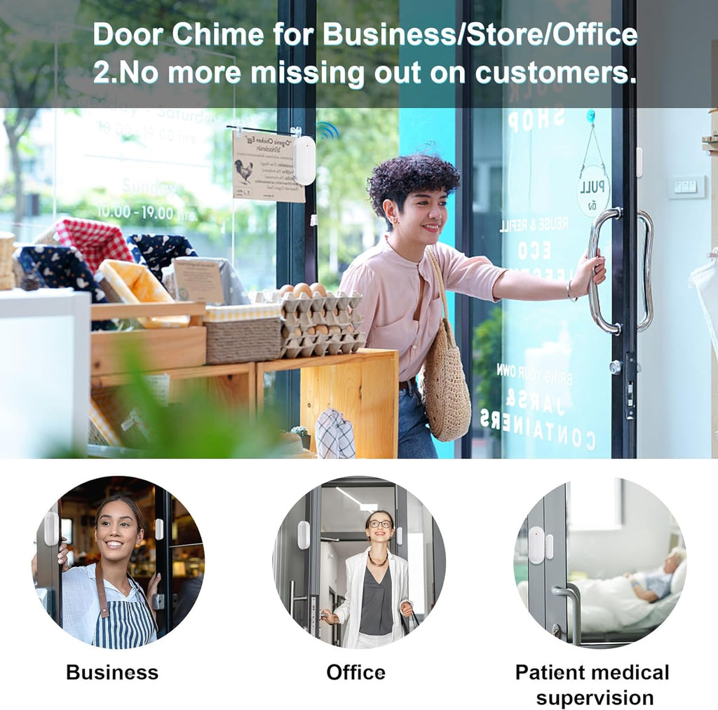 SanJie Door Sensor Chime for Door Opens, Business/Home/Office/Store, 500 FT Range, 26 Chimes, 5 Adjustable Volume, 3 Sensors + 2 Receivers