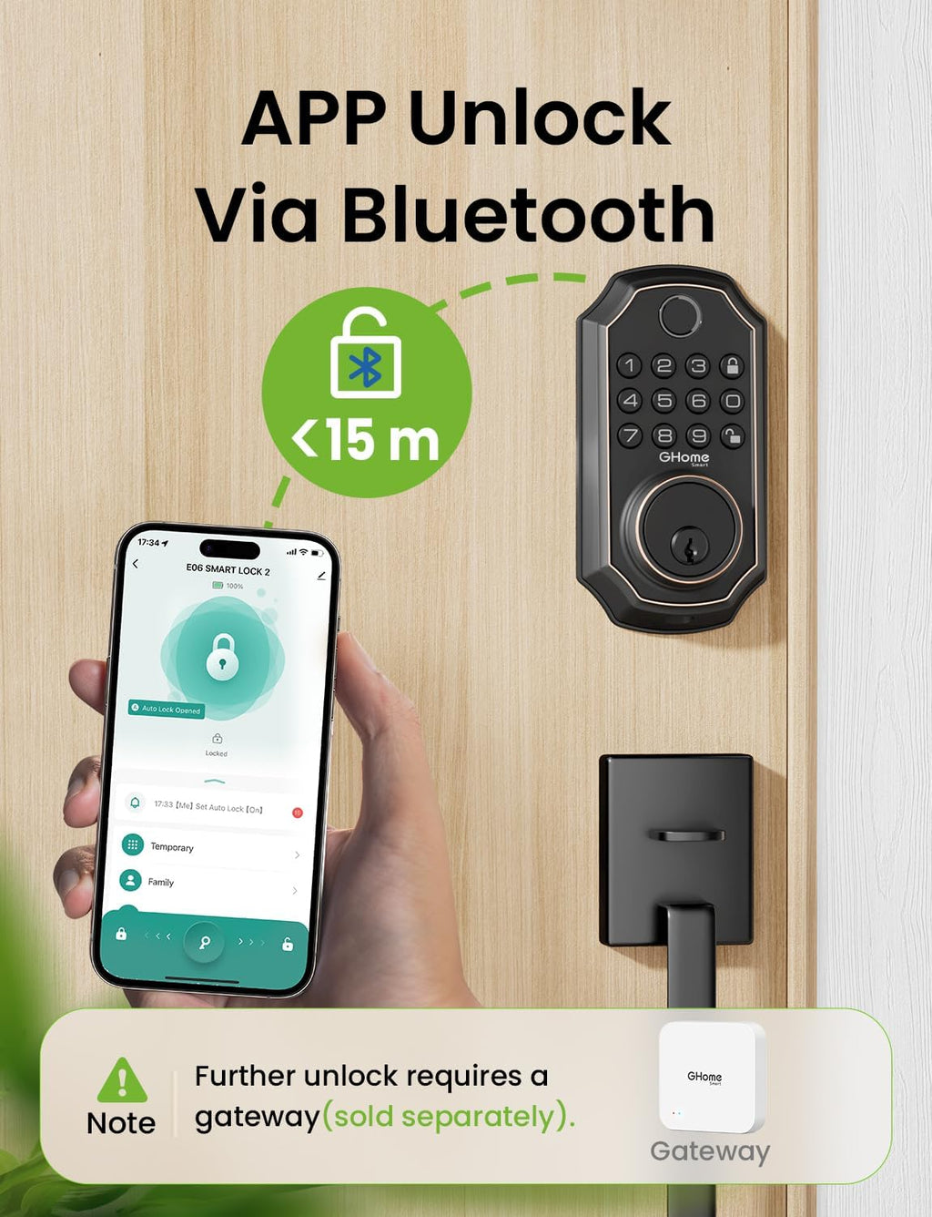 GHome Smart Door Lock KD30, Fingerprint Smart Deadbolt for Front Door, 5 in 1 Keyless Entry Door Lock, App Control, Auto Lock, 0.3s Unlock, Easy Install, for Home/Apartment/Office, Black