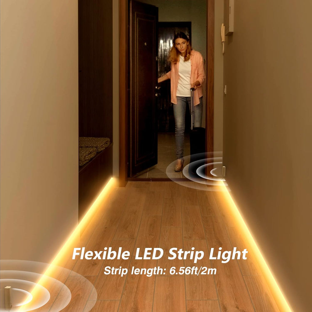 WOBANE Rechargeable Motion Sensor Strip Light, LED Closet Lights,Upgraded Battery Operated LED Strip Light for Wardrobe,Stair,Pantry,Cupboard,Bed,Locker,2700K Warmwhite,6.56ft,2 Pack