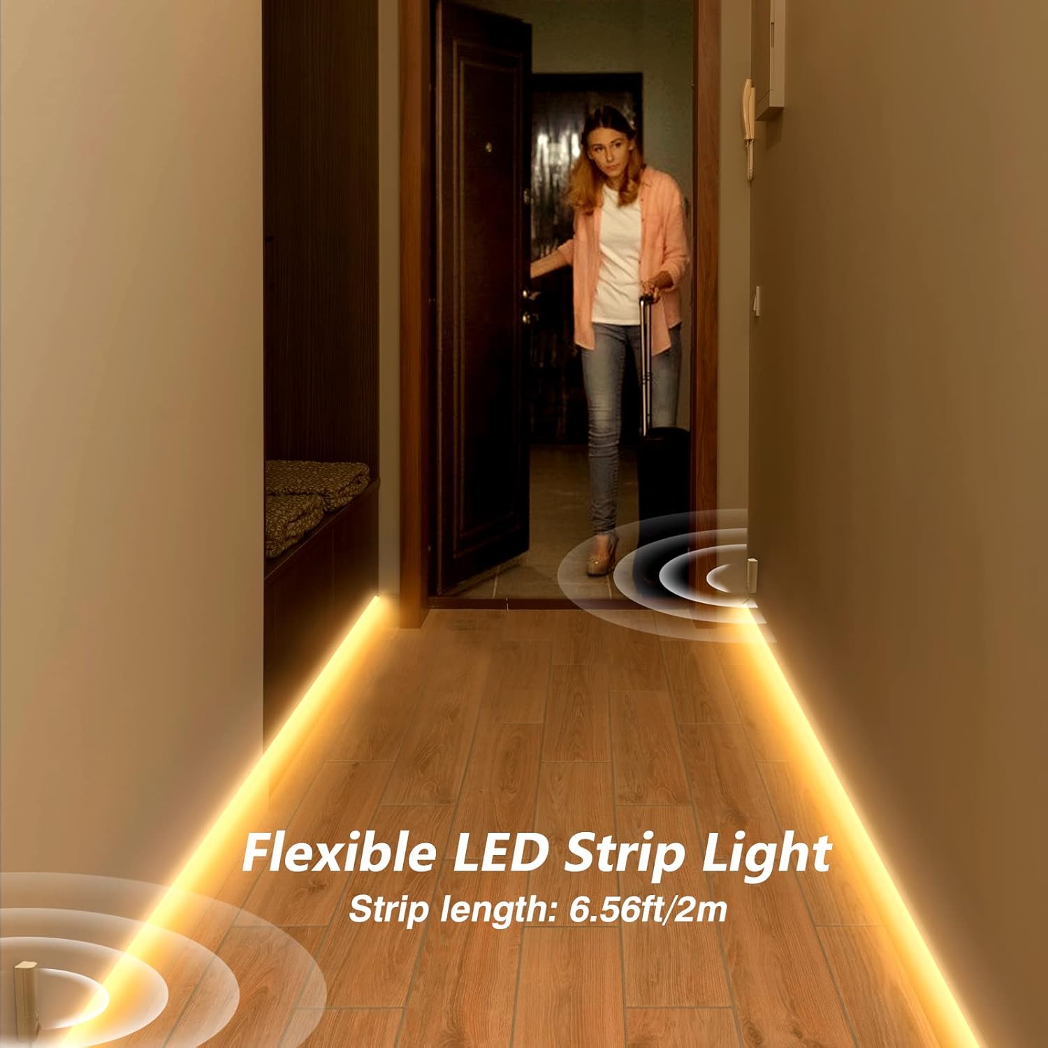 WOBANE Rechargeable Motion Sensor Strip Light, LED Closet Lights,Upgraded Battery Operated LED Strip Light for Wardrobe,Stair,Pantry,Cupboard,Bed,Locker,2700K Warmwhite,6.56ft,2 Pack