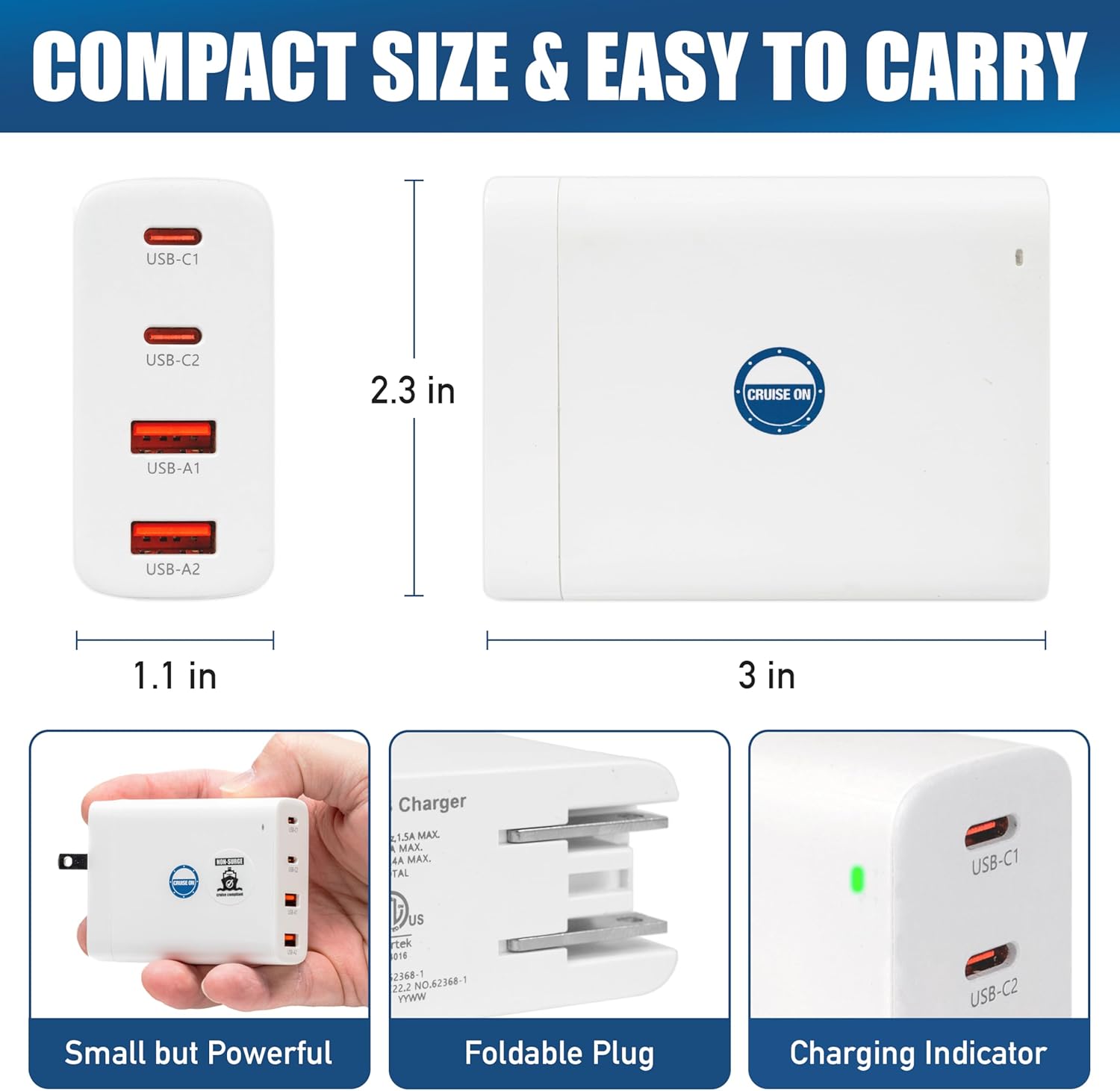 Cruise Approved Power Strip (Royal Caribbean, Disney & More) - Non Surge Charger [2 USB, 2 USB-C] 4-Port Charging Block w/Foldable Plug for iPhone, iPad, Laptops & More - Cruise Ship Essentials 2025