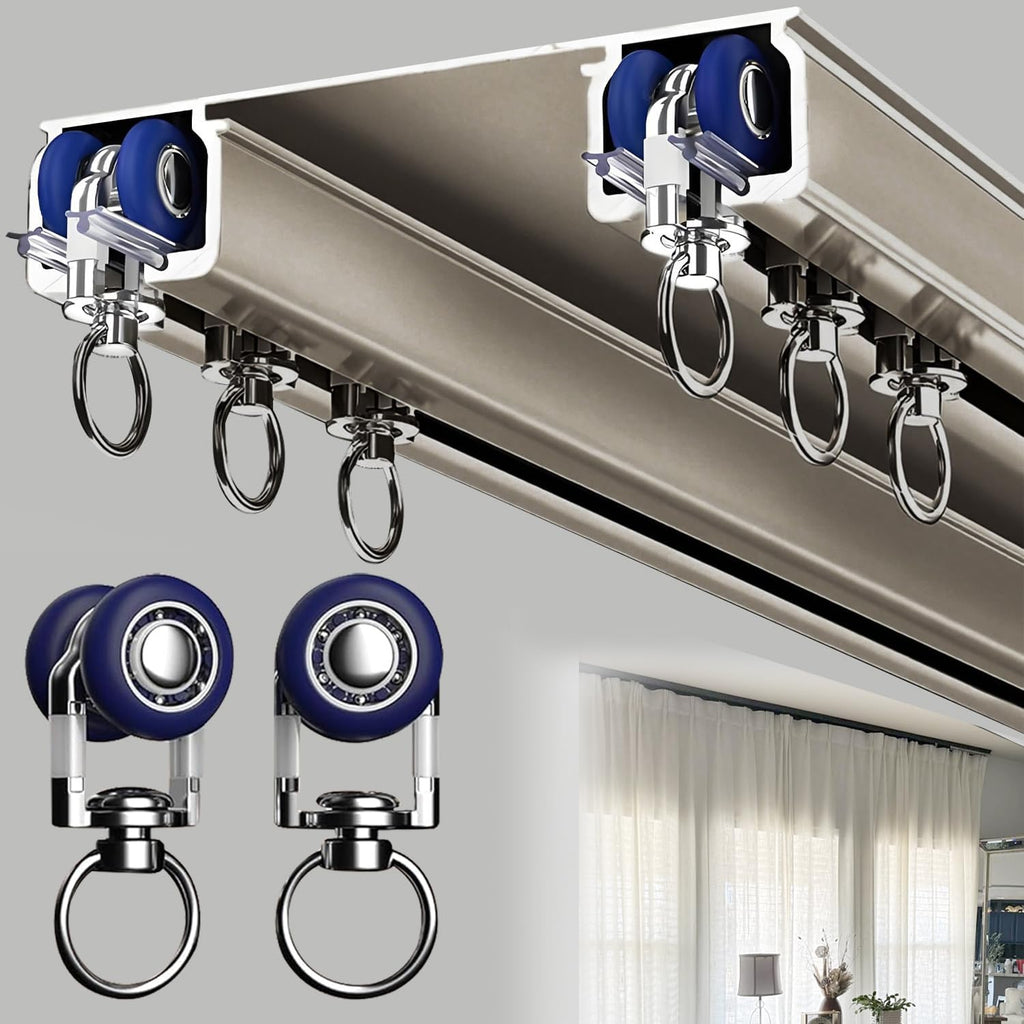 Double Curtain Track Ceiling Mounted, Heavy Duty Aluminum Sliding Rails for Curtains, Silent Double Curtain Track System for Drapes Room Dividers Living Room Bedroom (Champagne,4.4m(14.4ft))