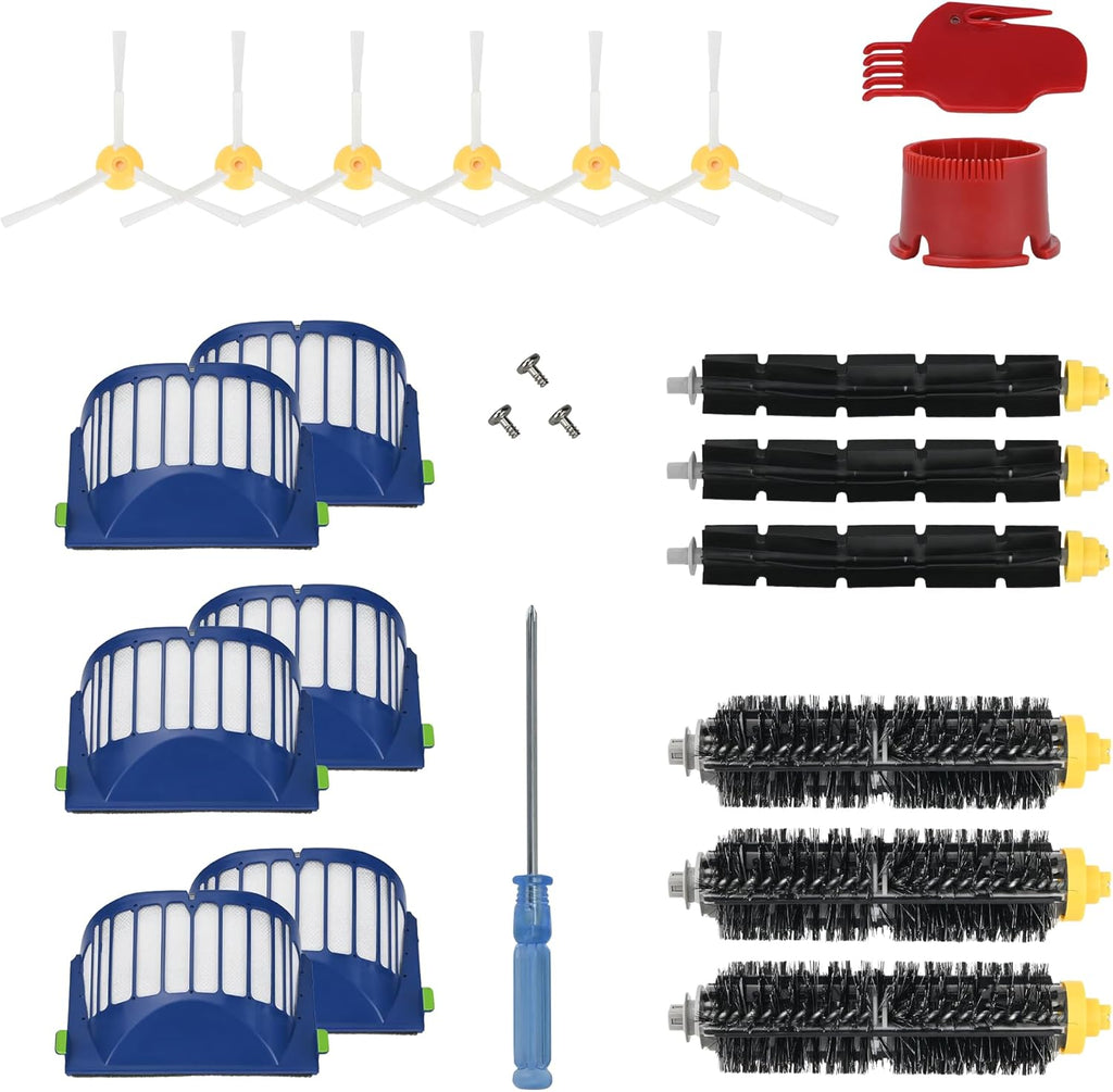 Replacement Accessories Kit for iRobot Roomba 600 Series 694 675 692 676 695 677 671 655 645 690 680 660 650 620 614 & 500 Series 595 585 564 robot- 6 Filter, 6 Side Brush and 3 Bristle Brush