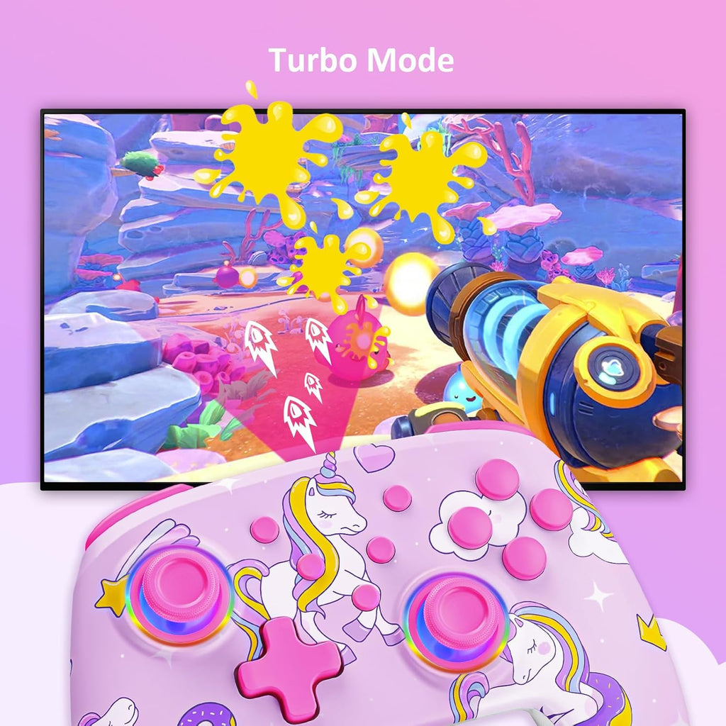 NexiGo Wireless Controller (No Deadzone) for Switch 2 and Switch, Bluetooth Controllers for Nintendo Switch with Vibration, Motion, Turbo and LED Light (Pink Unicorn)