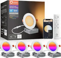 Lumary Smart Recessed Lighting 4 Inch with Remote, Compatible with Alexa/Google, Canless WiFi Led Wafer Recessed Lights, RGBWW Ceiling Downlight with J-Box and Metal Anti-Glare Baffle Trim, 4PACK