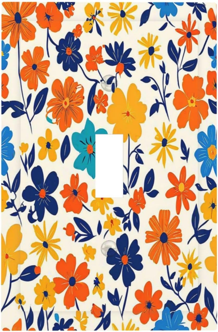 Nature Flowers Botany Plant Art Floral Decorative Light Switch Cover 1 Gang Single Toggle Decorator Outlet Wall Plate Device Electrical Faceplate Switchplates for Bedroom Bathroom Decor