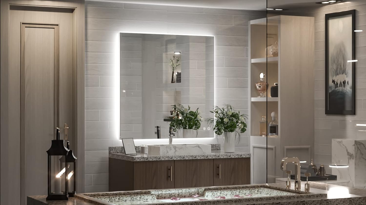 TETOTE 36x36Inch LED Backlit Bathroom Mirror with Lights,3Color White/Warm/Natural,Anti-Fog Lighted Mirror,Dimmable,Vanity Mirror,Wall Mounted