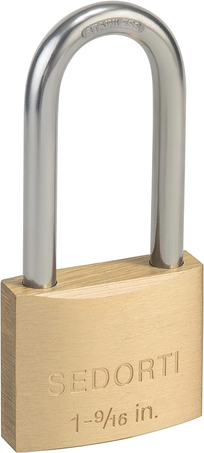 Weatherproof Padlock with Stainless Steel 304 Long Shackle and Solid Brass Body, 1-9/16 in. Wide, 6 Padlocks Keyed Alike, Marine Grade Rustproof Lock for Outdoors Use YNBSP640