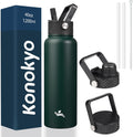 40oz Insulated Water Bottle Stainless Steel Sport Bottles with 3 Lids,Army Green
