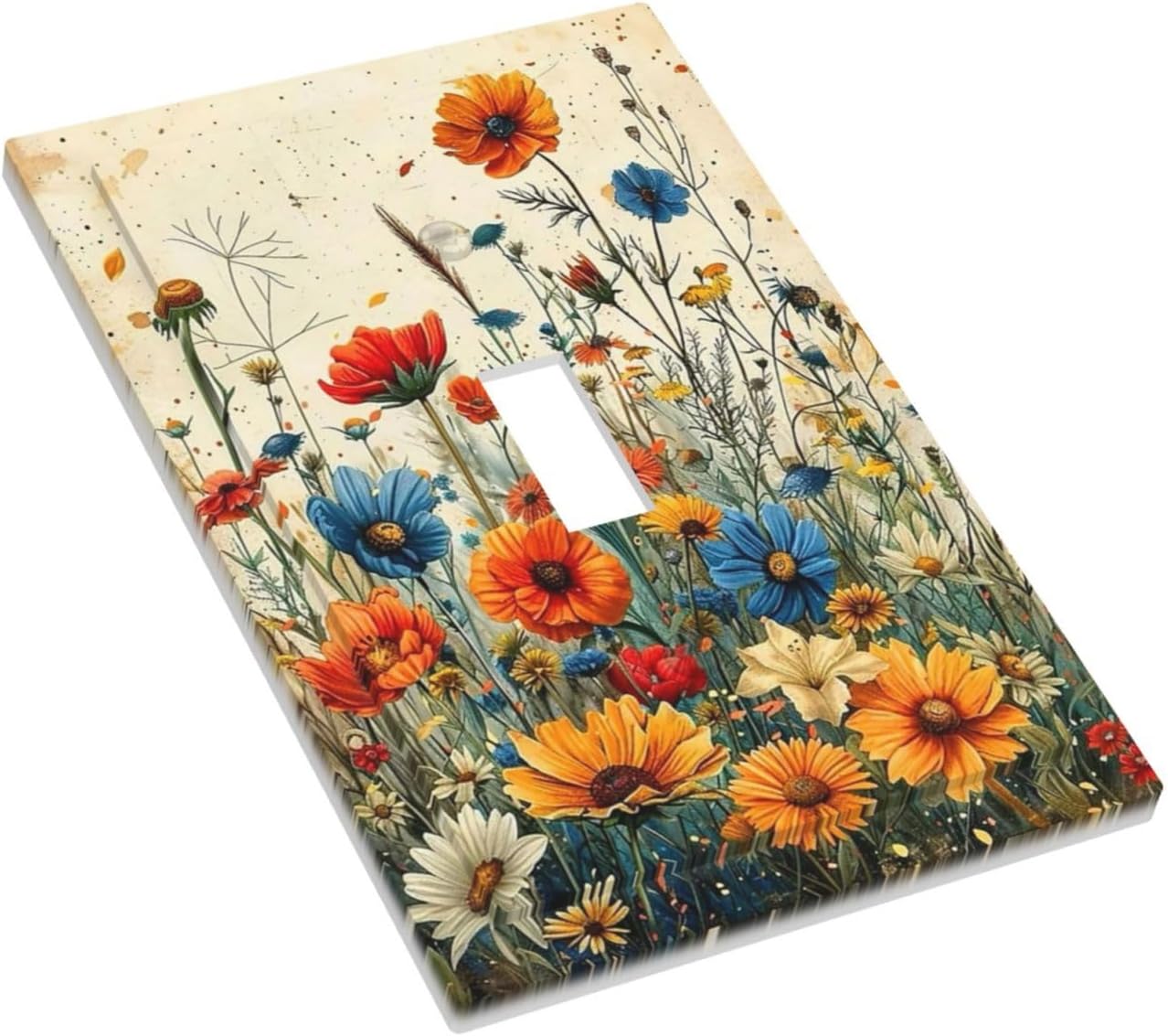 Decorative Light Switch Cover Plate Colorful Flowers Wildflowers Plants Orange Yellow Blue 1 Gang Single Toggle Wall Plate Electrical Outlet Covers Decorate Switch Plate Cover for Home Farmhouse Decor