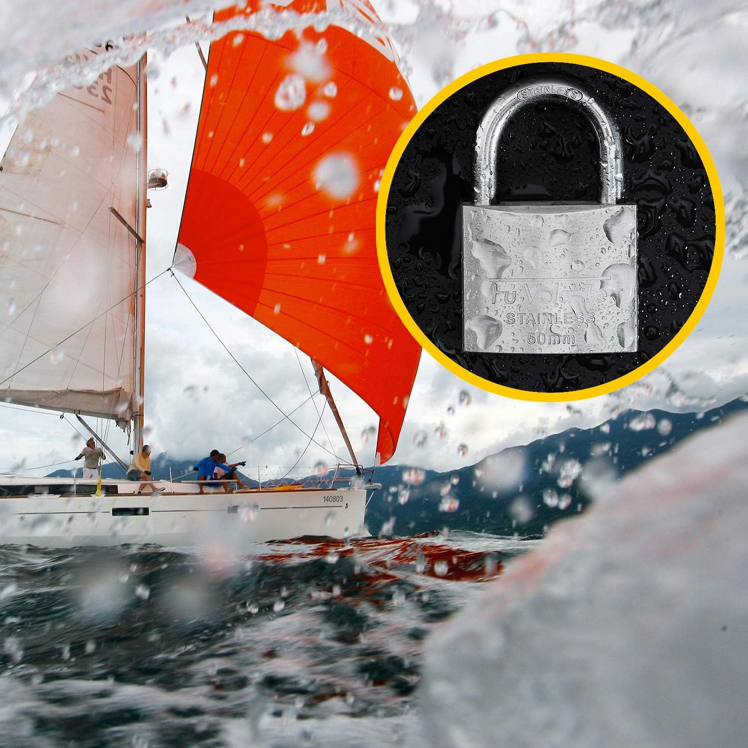 Stainless Steel Pin Tumbler Padlock, 304 Marine Series, Weatherproof Padlock for Outdoor use, 1-1/2 inch Wide Body, Keyed Alike Locks- Stainless Steel Body & Shackle-2 Pack