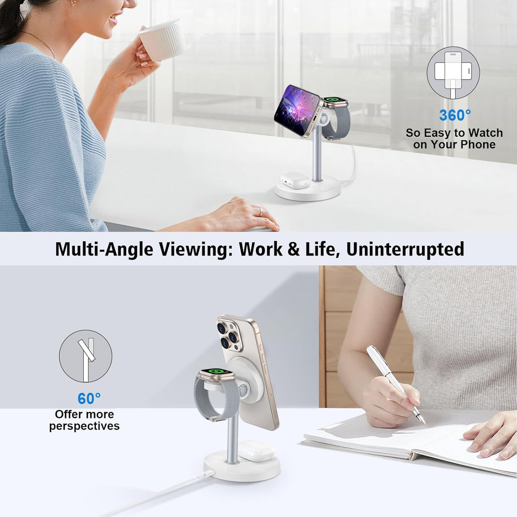 3 in 1 Wireless Charging Station for Apple Devices, 15W Fast Magnetic Charger Nighstand for Bedrooms, iPhone 17 Air 16 15 14 13 12 11 Series, Apple Watch, Airpods, Gifts for Men & Women(No AC Adapter)