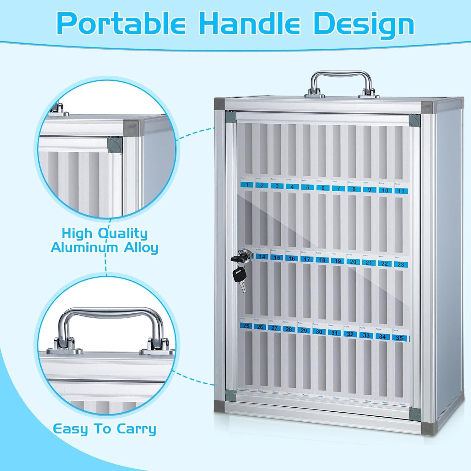 Amylove 48 Slots Cell Phone Locker Cabinet Aluminum Alloy Pocket Chart Storage Locker Box Cabinet Wall-Mounted Cell Phones Storage Box with Handle for Office Classroom Gym (White)