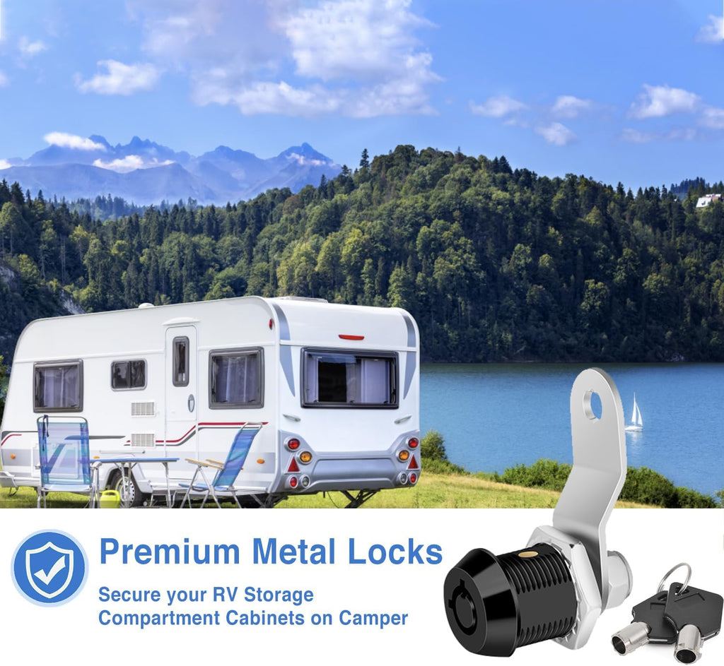 Cam Locks Black RV Storage Locks Keyed Alike, 5/8” Fits on 3/8” Max Door Thickness, RV Compartment Locks for Camper Trailer Cabinet Locks with Keys (Black 5/8 Inch 2Pack)