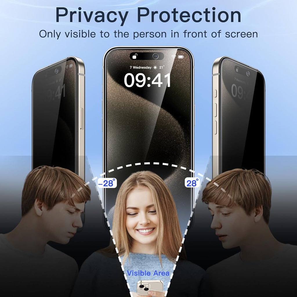 JETech Privacy Screen Protector for iPhone 15 Pro Max 6.7-Inch with Camera Lens Protector, Anti-Spy Tempered Glass Film, Easy Installation Tool, 2-Pack Each