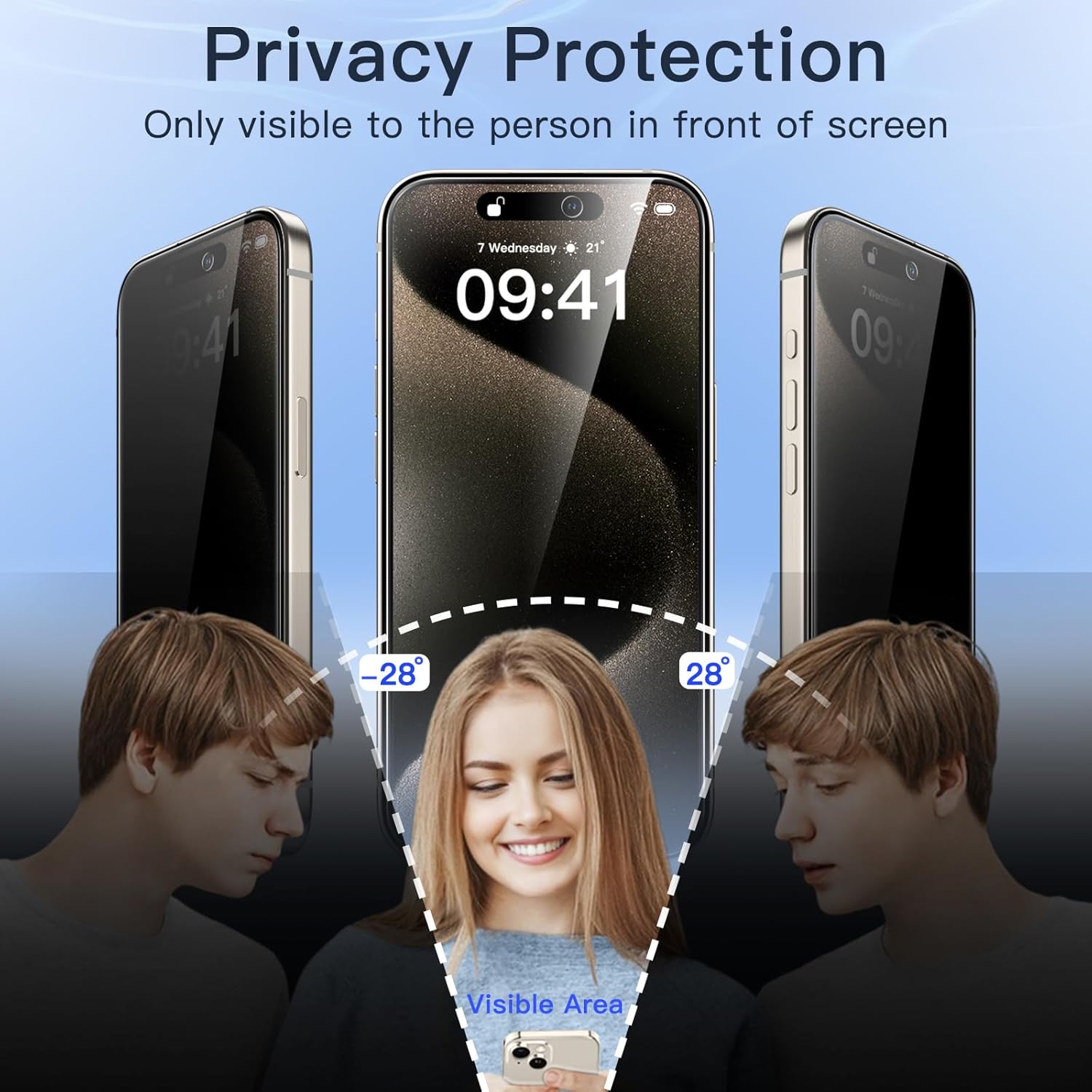 JETech Privacy Screen Protector for iPhone 15 Pro Max 6.7-Inch with Camera Lens Protector, Anti-Spy Tempered Glass Film, Easy Installation Tool, 2-Pack Each