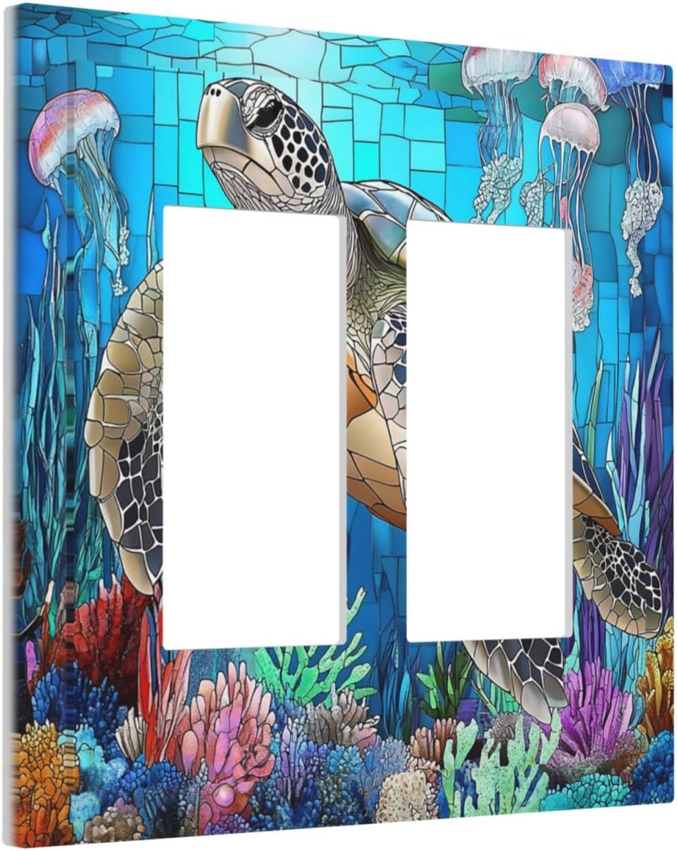 Decorative Outlet Covers Nautical Sea Turtle Coral Jellyfish 2 Gang Double Gfci Rocker Electrical Wall Panels Light Switch Cover Plate For Kids Room Nursery Decor