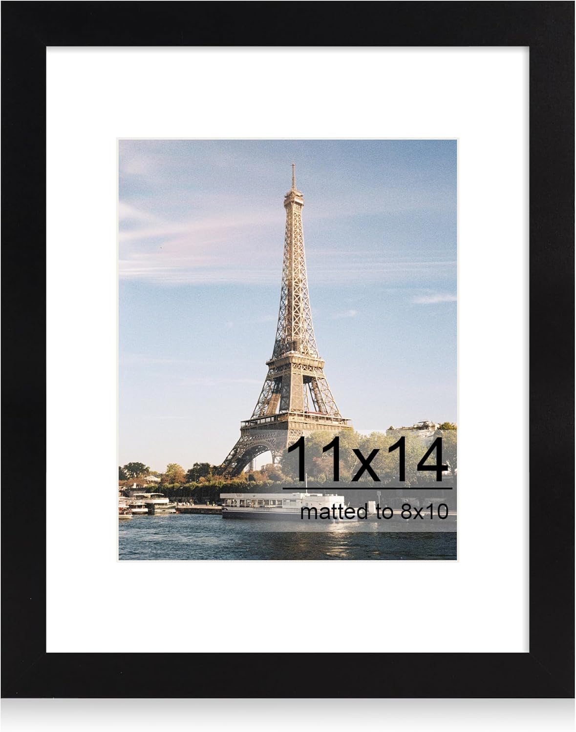 iRahmen 11x14 Picture Frame with HD Tempered Glass, Display Pictures 8x10 with Mat or 11 x 14 Without Mat, Wood Photo Frames for Tabletop and Wall Mount (Black, 1 Pack)