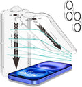 EZ-GLAZ- 4 Pack for iPhone 16 Screen Protector [6.1"] With 2 Pack Camera Lens Protector, 9H+ Hardness 12FT Military Grade Shatterproof Scratch Resistant Durable Tempered Glass Film with Flawless Fit Kit, HD Clear