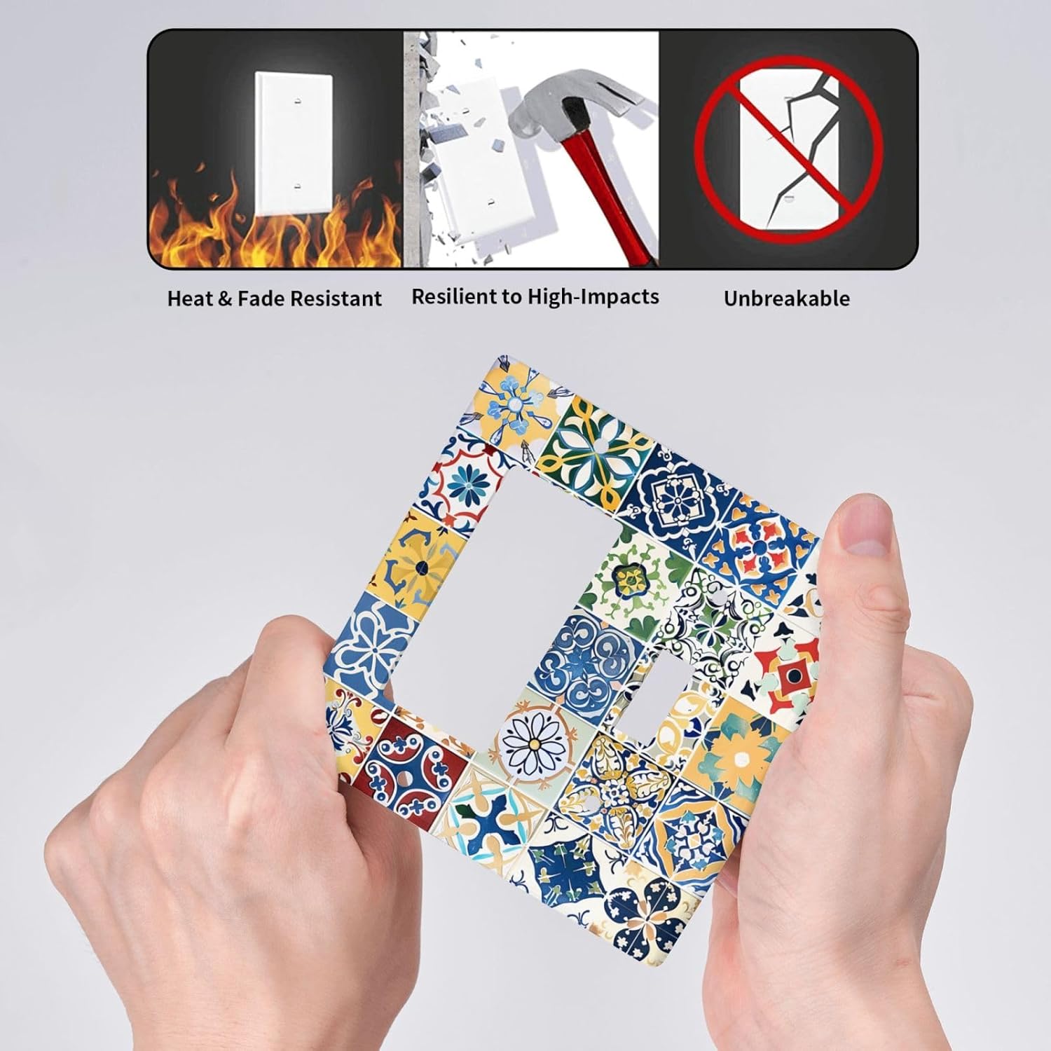 Outlet Covers Moroccan Traditional Mexican Talavera Til 1 Toggle 1 Rocker Combination Decorative Wall Plate Electrical Switch Plates Light Switch Cover Plate for Kitchen Home Decor