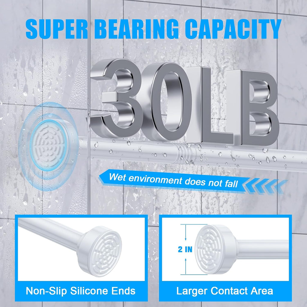 TEECK Shower Curtain Rod, 32-104 inch Adjustable Spring Tension Curtain Rod, Never Rust Anti-Slip Shower Curtain Rod for Bathroom, No Drilling, Never Collapse, Easy to Use, White
