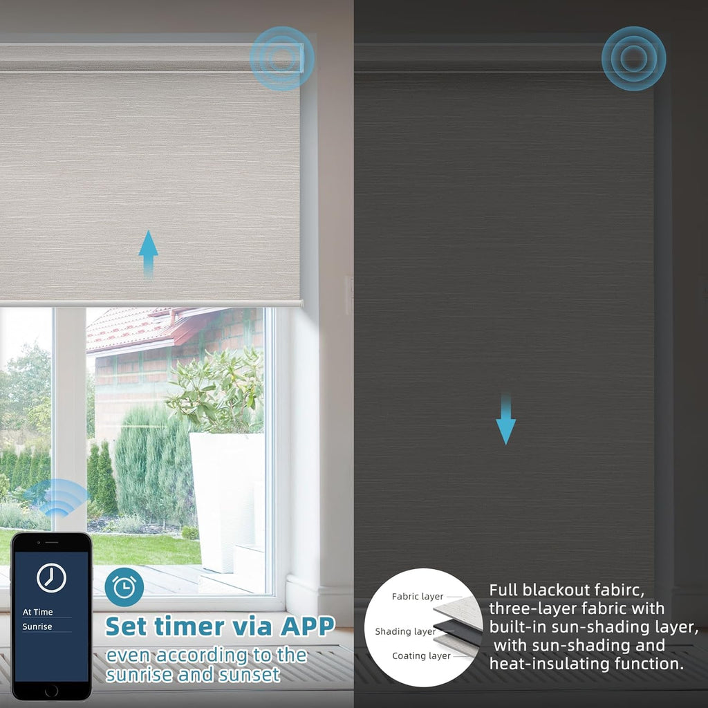 SmartWings Motorized Smart Blinds with Remote, Custom Automatic 100% Blackout Roller Shade Compatible with Alexa/Homekit/Google, Electric Smart Blinds for Indoor Windows, Essential Cream