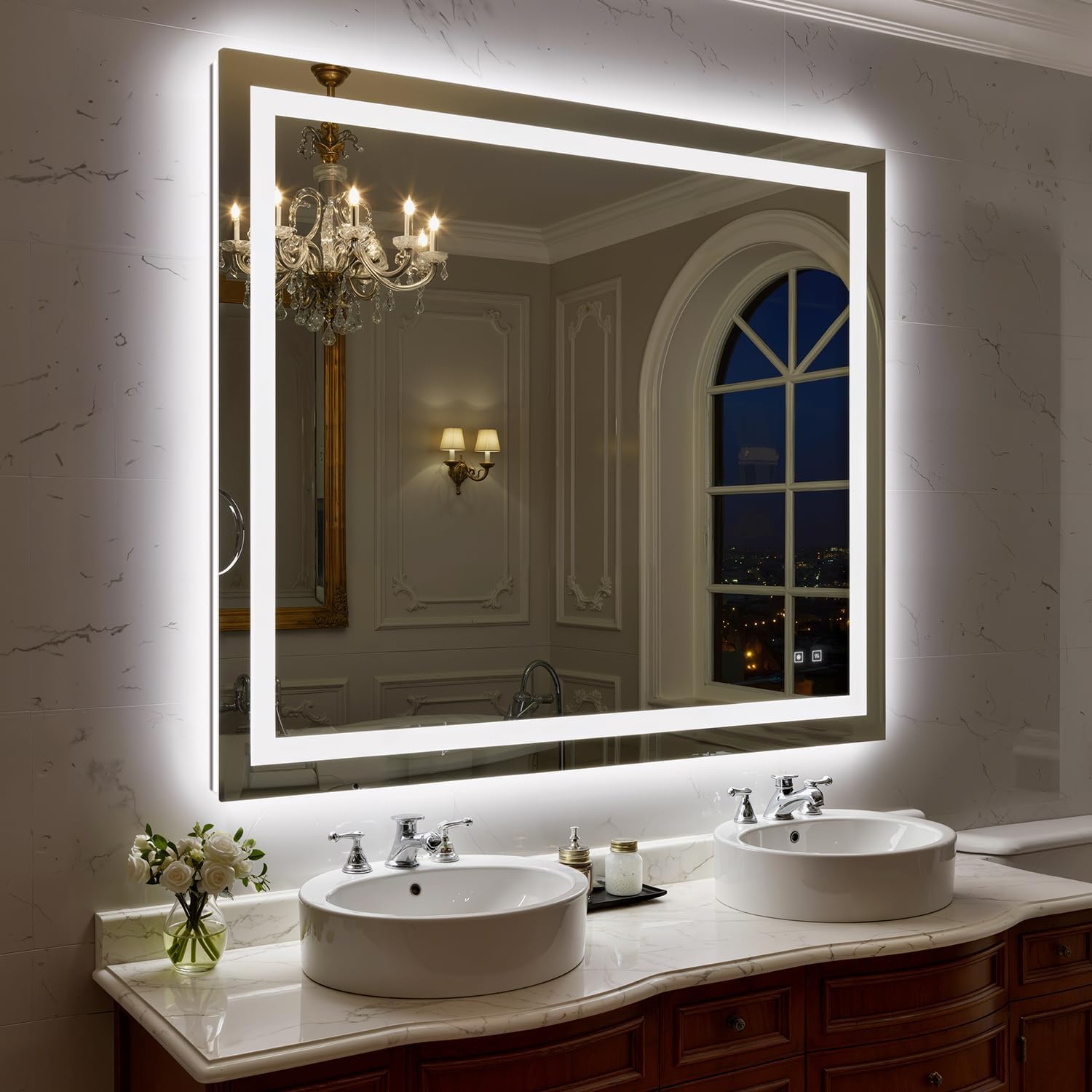 48X40 Inch LED Bathroom Mirror with Lights, Frontlit+ Backlit Bathroom Vanity Mirror for Wall, Ultra-Clear Tempered Glass, Shatter-Proof, Anti-Fog and Memory Function, ETL Listed