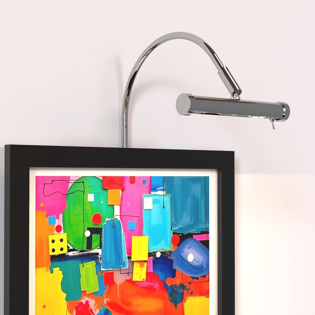 Cocoweb 6 Inch Tru-Slim Chrome Picture Light - LED, 2700K, Adjustable Arm, Plug-in, Toggle Switch, Sleek and Compact Design