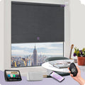 Graywind Smart Blackout Roller Shades Compatible with Alexa Google WiFi Hardwired Textured Fabric Motorized Blinds Remote Window Shades, Custom Size (Frequency Nero)
