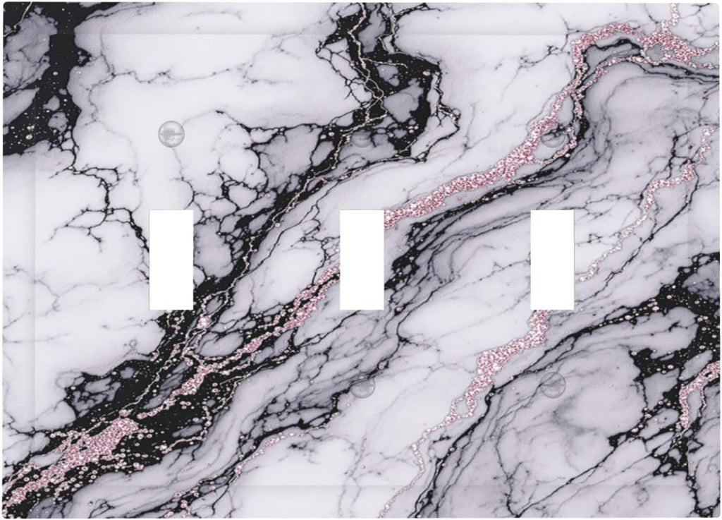 Decorative Switch Plates White Marble Pattern Black Lines Pink Lines 3 Gang Wall Plate Triple Toggle Light Switch Cover Faceplate Electrical Wall Panels for living Room Office Decor
