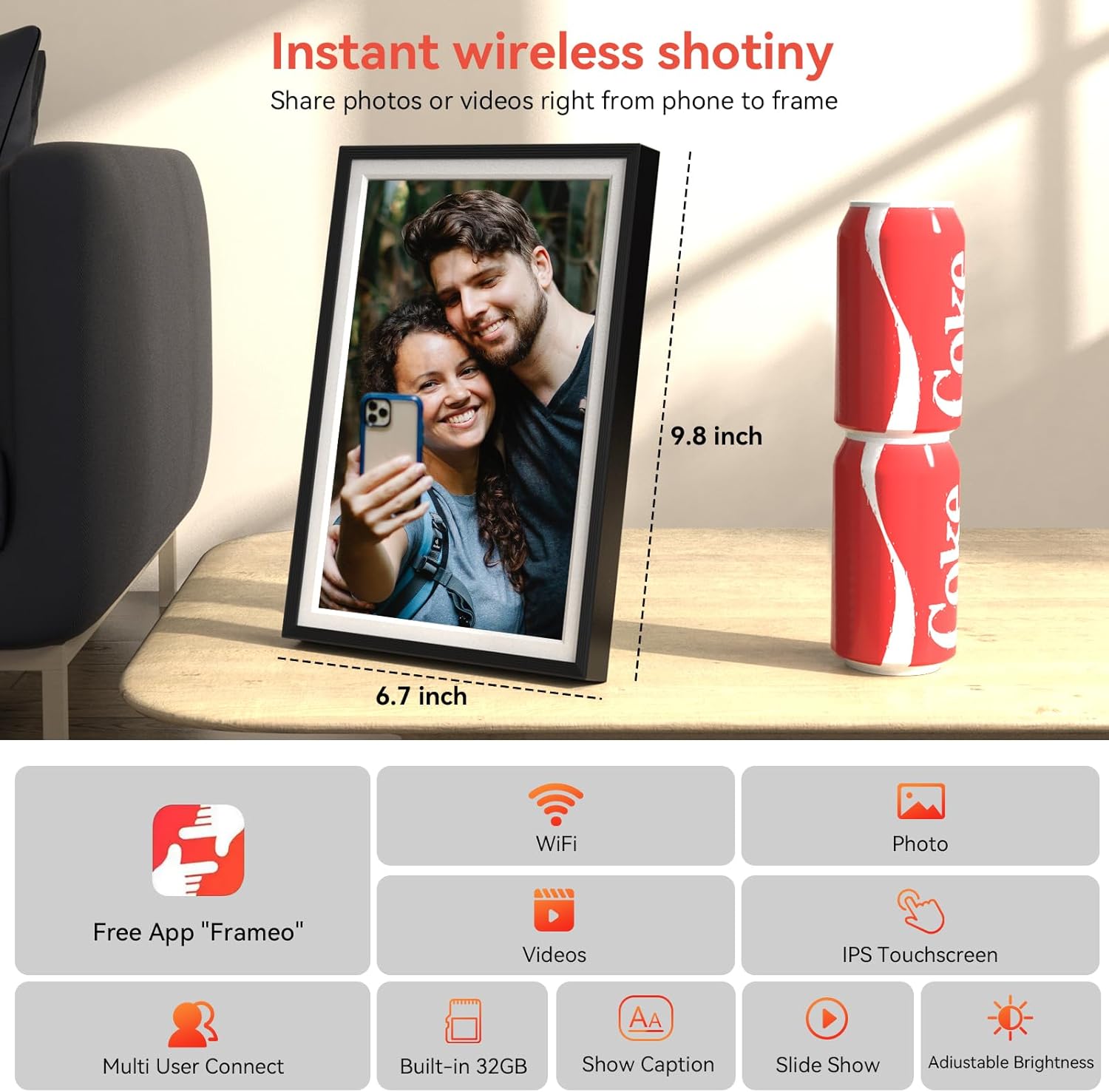 Frameo 10.1 inch Digital Picture Frame, Smart WiFi Digital Photo Frame with 32G Memory, HD Touch Screen, Auto-Rotate, Slideshow, Easy Setup, Share Photos and Videos Anywhere(Black)