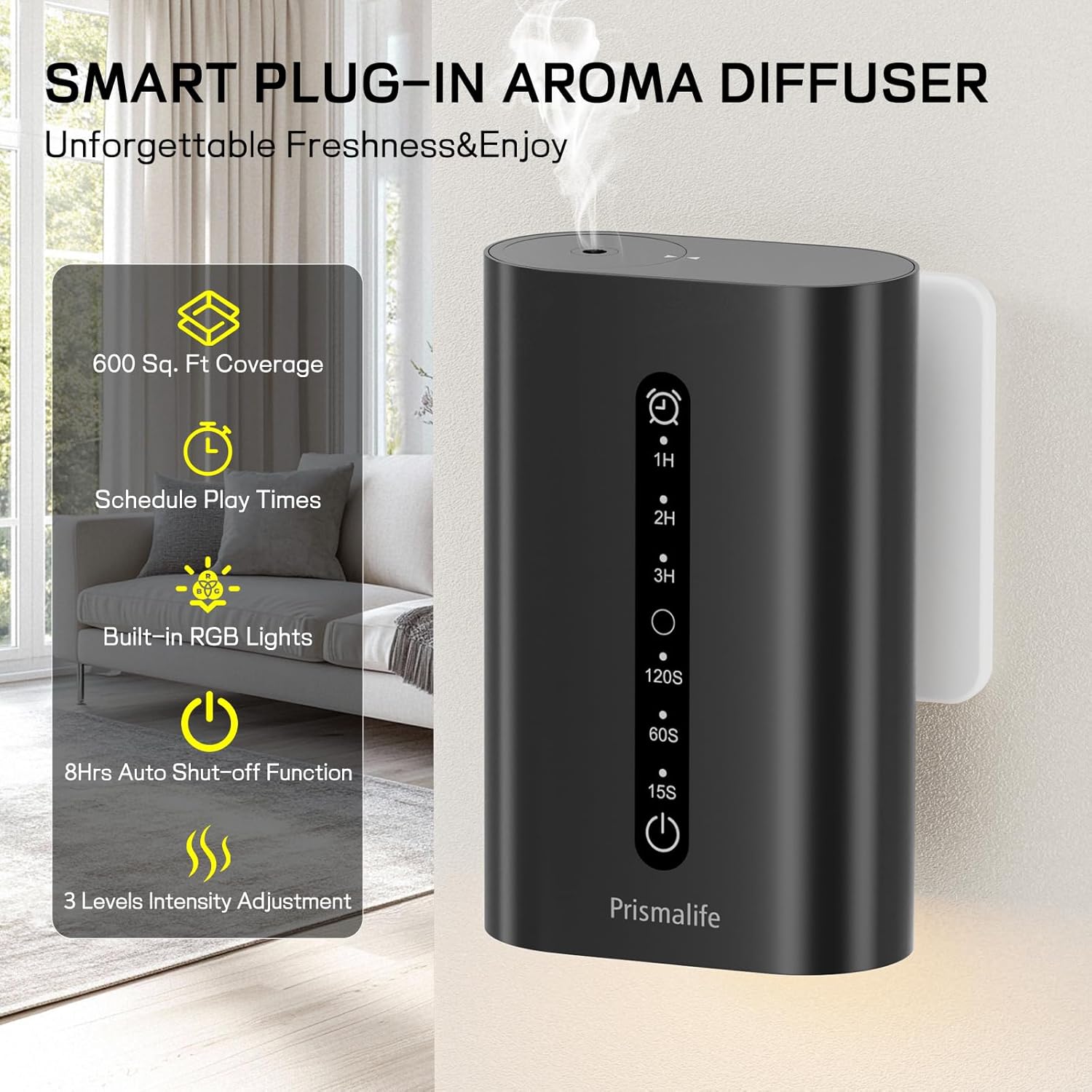 Smart Plug in Diffuser, Waterless Scent Diffusers for Home Cover Up to 800 Sq. Ft with 3 Mist Levels & Timers, Waterless Essential Oil Diffuser with RGB Lighting for Home, Office