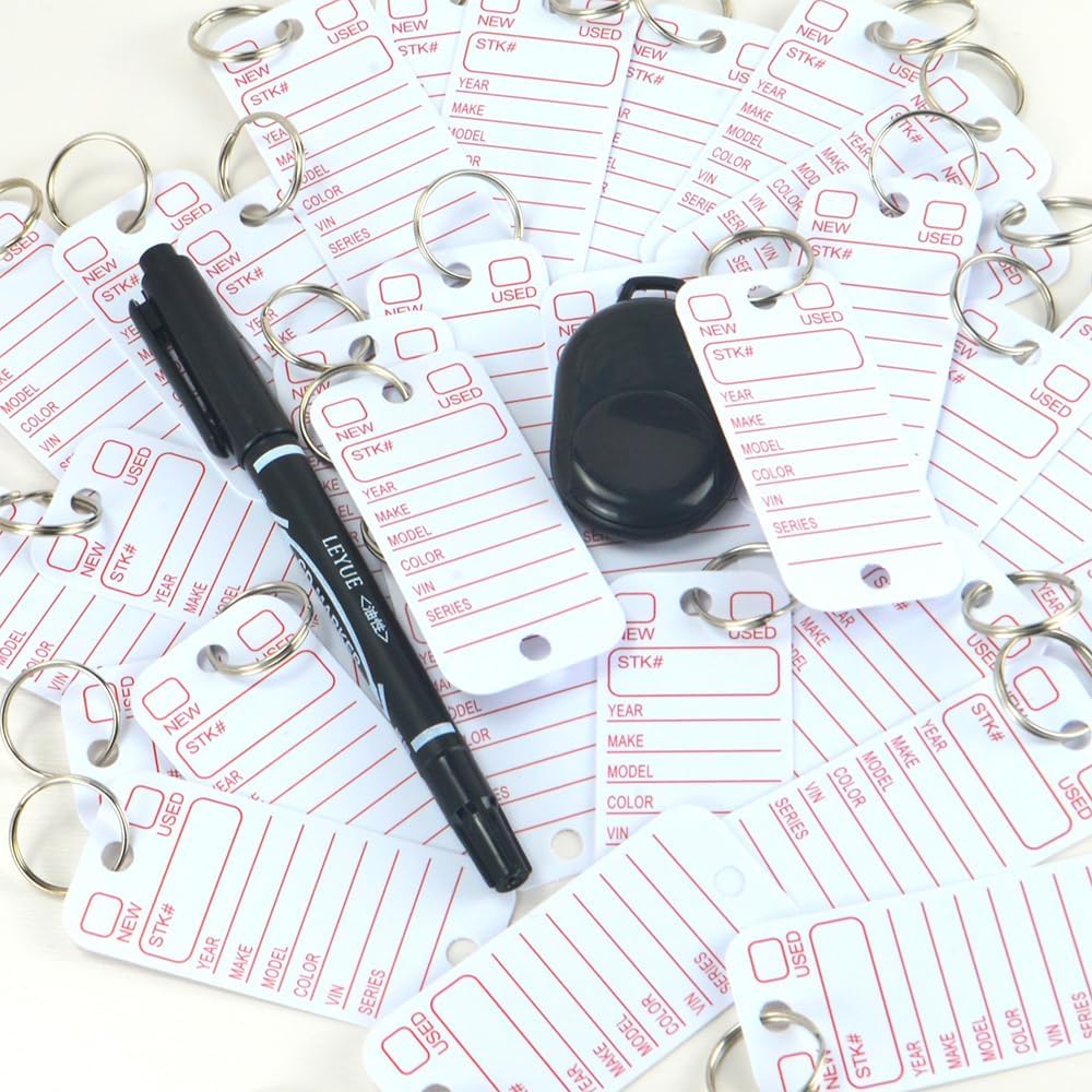 500 Pcs PVC Tags with Labels and Rings, Car Key for Organization, Identifiers, and Luggage Tags with 4 Pcs Markers, Plastic Keychain Tags for Car, Truck, and Dealer Use