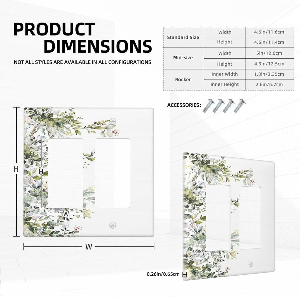 Decorative Outlet Covers Rustic Eucalyptus Leaves Green Leaf 2 Gang Light Switch Cover Plate Double Rocker Wall Plate Switch Plate Covers Faceplate for Bedroom Home Decor （2 Pack）