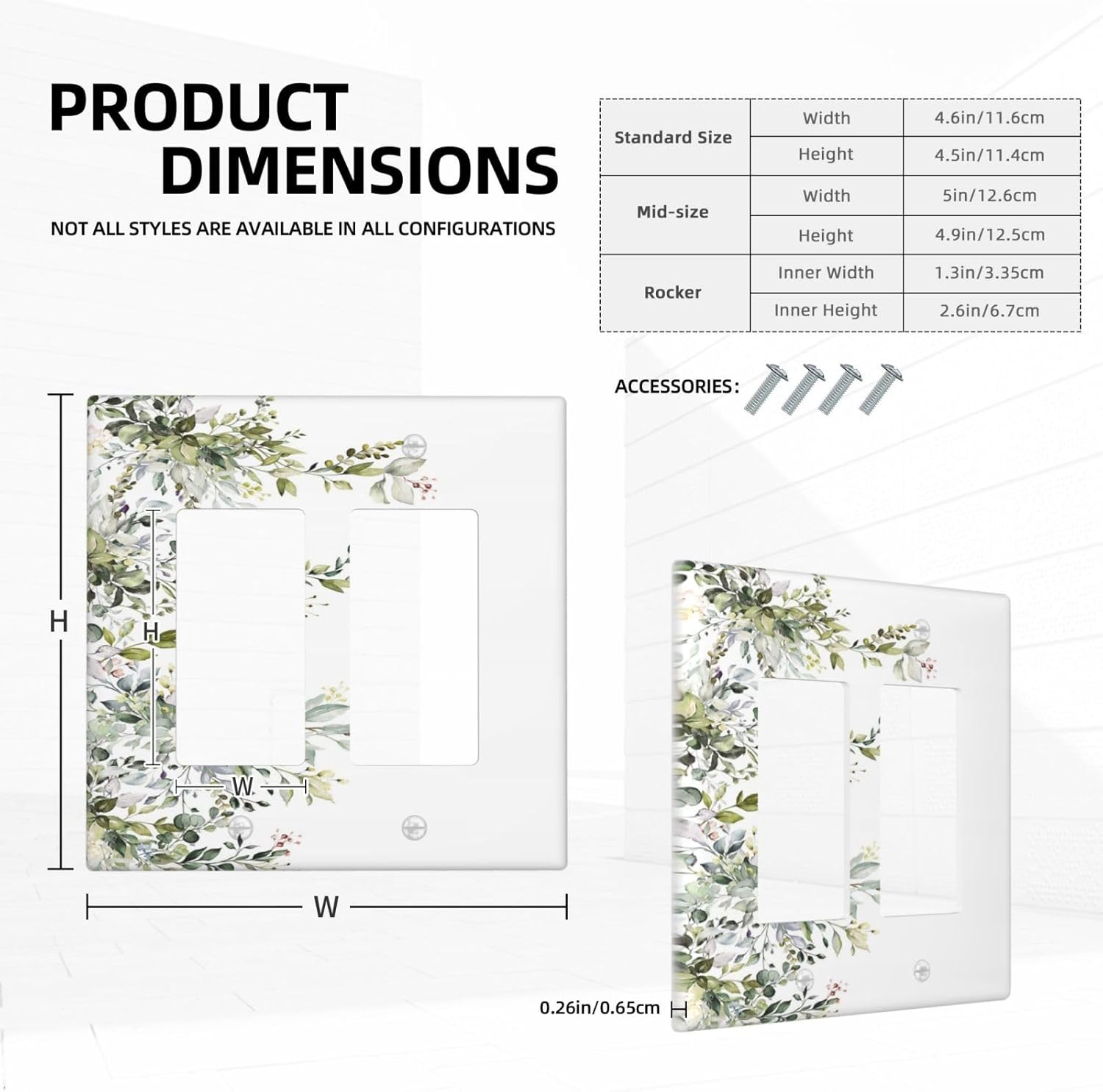 Decorative Outlet Covers Rustic Eucalyptus Leaves Green Leaf 2 Gang Light Switch Cover Plate Double Rocker Wall Plate Switch Plate Covers Faceplate for Bedroom Home Decor （2 Pack）