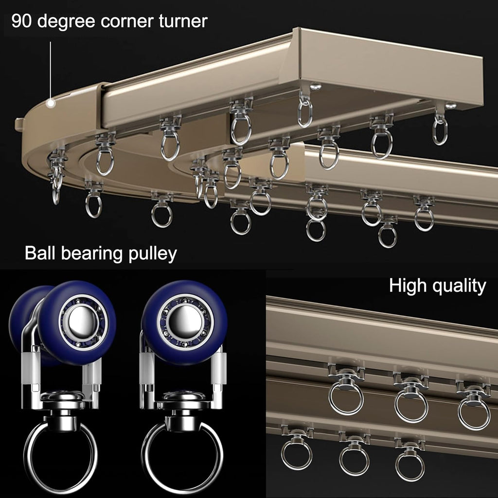 Ceiling Mounted Curtain Track System - Double Rails for Curtains & Drapes - Room Dividers - Sliding Curtain Rail for Window (champagne, 3m)