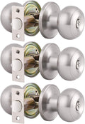Gobrico Round Keyed-Alike Exterior Door Hardware Entrance Locksets Door Knobs, Satin Nickel, 3Pack, Stainless Steel