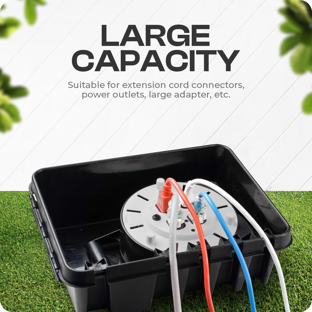 SockitBox – The Original Weatherproof Connection Box – Indoor & Outdoor Electrical Power Cord Enclosure for Timers, Extension Cables, Reels, Transformers, Power Strips, Lights & Tools – Large – Black