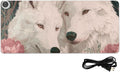 Heated Desk Pad Mouse Pad 31.5x13 Inch PU Leather Desk Mat with 3 Heat Levels Large Mouse Gaming Computer Laptop Mat White Wolves Peony Flowers