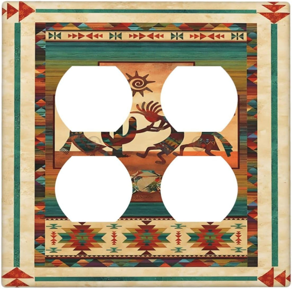 Decorative Outlet Covers Native American African Afro 2 Gang Wall Plate Double Duplex Light Switch Cover Switch Plate Covers Faceplate for Home Bedroom Decor